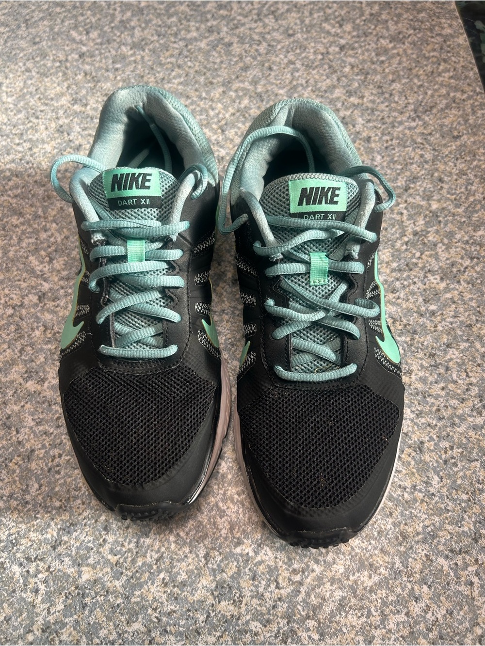 Nike Womens Dart XII Black and Mint Athletic Running Shoes